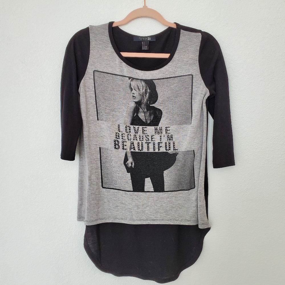 FOREVER 21 Quarter Sleeve High-Low Blouse